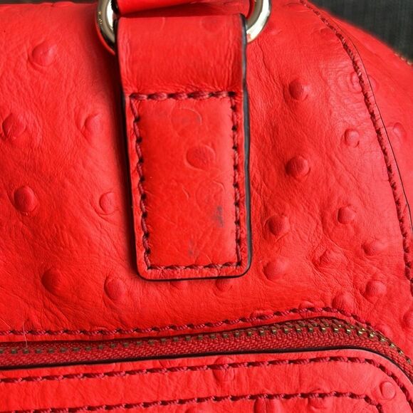 Kate Spade Neon Orange shoulder handle bag purse ostrich print - some wear read! - Picture 3 of 16